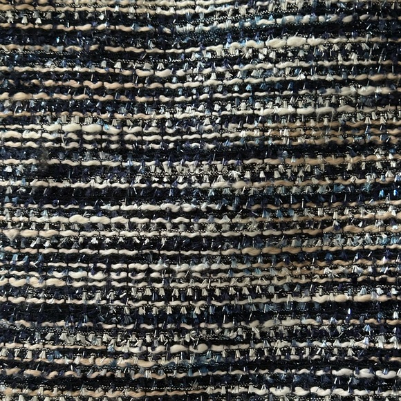 Alfred Dunner Tweed Metallic Blue Jacket Open Front Faux Vegan Leather Size 12 - Picture 8 of 12